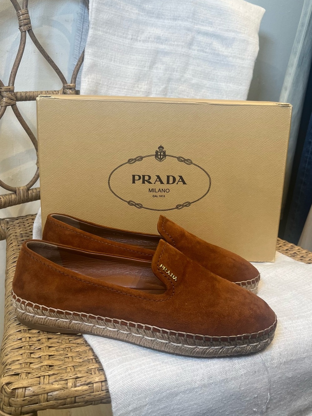 Prada Brown Suede Espadrille Slip-On Loafers